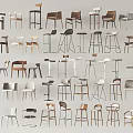 Various Modern Bar Stools With Diverse Designs Materials And Color Options 3d model