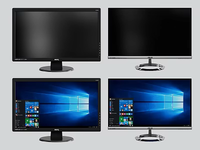 Dell Computer Monitors With Multiple Displays Showing Windows Interface Different Base Designs And Screen States 3d model