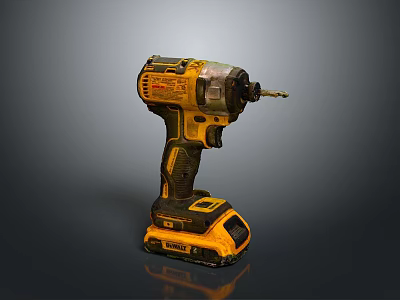 Yellow And Black Cordless Power Drill With Ergonomic Handle And Drill Bit 3d model