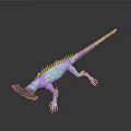 Colorful Metallic Sheen Lizard Character 3D Model With Reflection On Dark Background