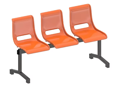 Orange Public Seating with Three Connected Seats and Black Metal Frame 3d model