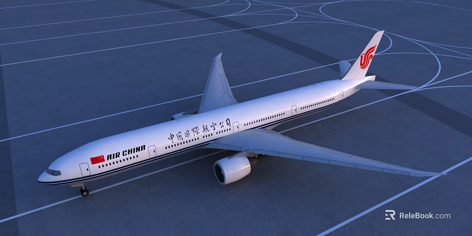 Air China Large Airliner Parked on Airport Runway with Clear Markings 3d model 