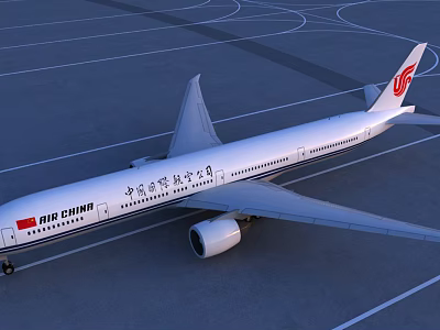 Air China Large Airliner Parked on Airport Runway with Clear Markings 3d model