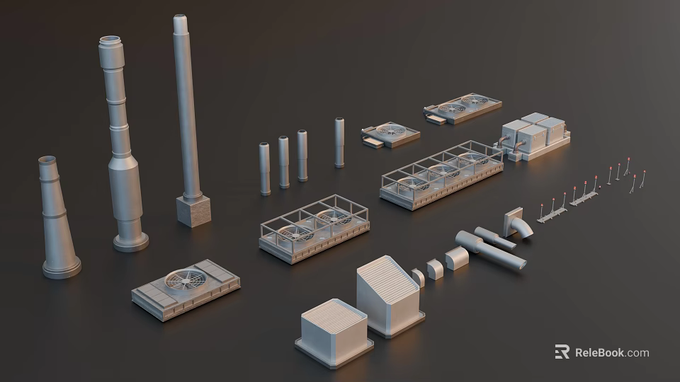 Industrial Equipment Models Including Towers Pipes Platforms And Containers For Factory Facility Construction 3d model 