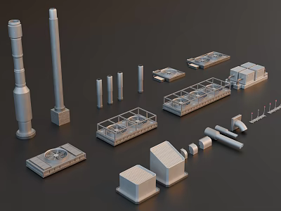 Industrial Equipment Models Including Towers Pipes Platforms And Containers For Factory Facility Construction 3d model