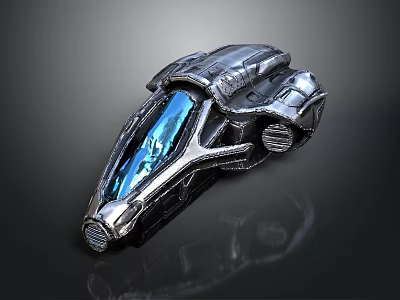 Futuristic Silver Space Vehicle With Streamlined Design Transparent Blue Cockpit For Space Exploration 3d model