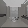 Modern Bathroom Interior Featuring White Bathtub With Flower Petals And Towel