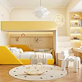 Cozy Kids Room Design With Yellow Bed Wooden Rocking Horse Round Rug And Wall Decor