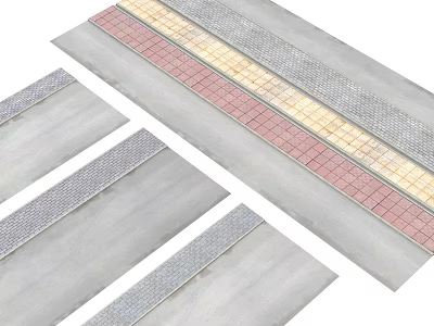 Road Infrastructure With Various Colored Pavement Tiles Red Yellow Gray Striped Texture Design 3d model