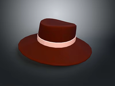 Fashionable Brown Wide Brimmed Hat With Pink Ribbon Trim For Daily Wear 3d model