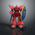 Red Armored Mecha Game Character With Blue Shield And Gun Weapon Design