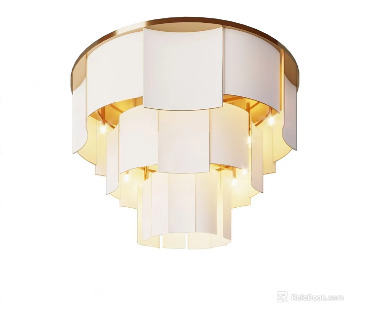 Modern Elegant Layered White Fabric Ceiling Light With Gold Accent Design 3d model