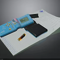 Blue Handheld Electronic Device With Display Screen Buttons Battery And Paper