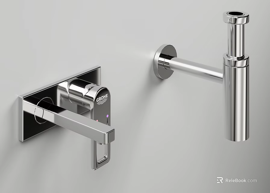 Modern Chrome Wall Mounted Faucet With Sleek Spout And Handle Design 3d model