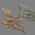 Ancient Scene Displaying Dragon Skulls With Sharp Spikes And Gold Silver Accents