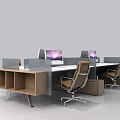 Modern Modular Office Desk Setup With Computer Monitors Brown Chairs And Cabinets 3d model
