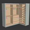 Open Corner Wardrobe Design Light Exterior Orange Interior Hanging Rods Drawers Shelves