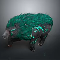 Mythical Bear Like Creature With Green Fur Blue Glowing Patterns And Spikes