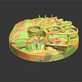 Assorted Food Platter With Dumplings Sauce Cups Lemon Slice Mango And Dragon Fruit