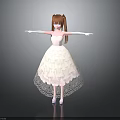 Cute Child with Brown Pigtails in White Lace Dress Arms Outstretched Wearing Blue Shoes