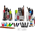 Colorful Assorted Writing Pens With Various Types Pencil Holders And Office Stationery