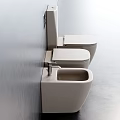 Three White Urinals Modern Design Mounted On Gray Bathroom Wall Interior