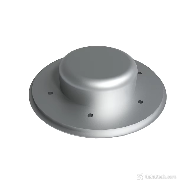 Silver Circular Metal Base Component With Raised Center And Mounting Holes 3d model 