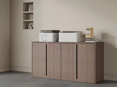 Modern Wooden File Cabinet With Printers And Document Organizer On Top 3d model