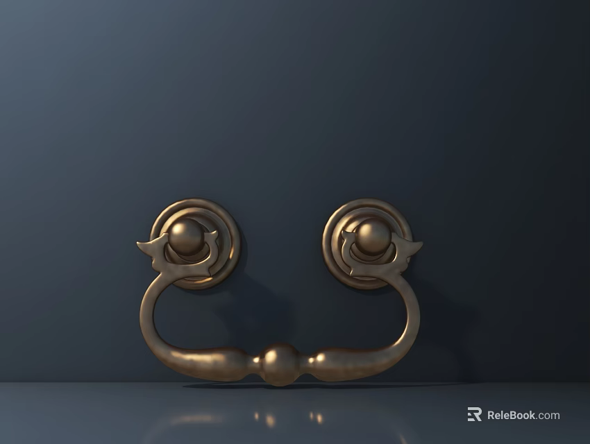 Brass Decorative Cabinet Handle With Double Ring Design On Dark Background 3d model 