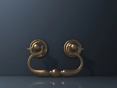 Brass Decorative Cabinet Handle With Double Ring Design On Dark Background 3d model
