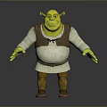 Shrek 3D Character Model With Green Skin Brown Vest And Outstretched Arms