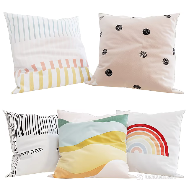 Decorative Throw Pillows with Striped Polka Dot Wavy and Rainbow Patterns for Home Sofa Decoration 3d model 