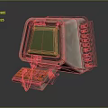 Vintage Electronic Device With Green Display Screen And Orange Keyboard