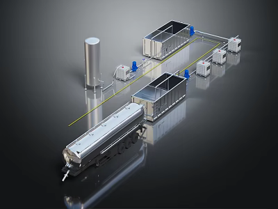 Industrial Equipment Setup With Storage Tanks Containers Pipes And Processing System 3d model