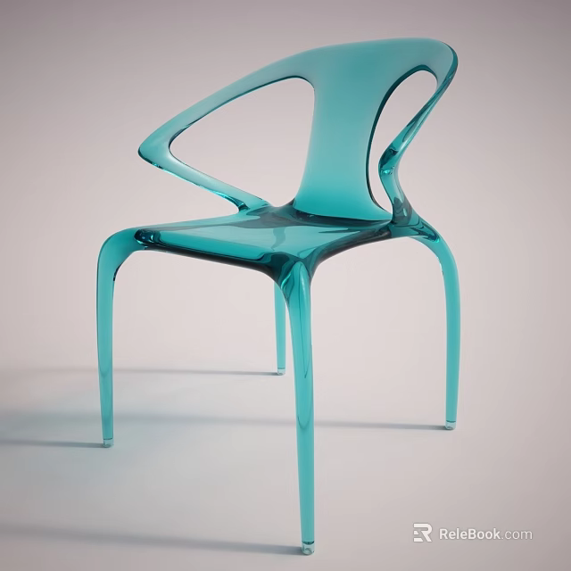 Modern Teal Transparent Armchair With Curved Arms And Sleek Structure 3d model 