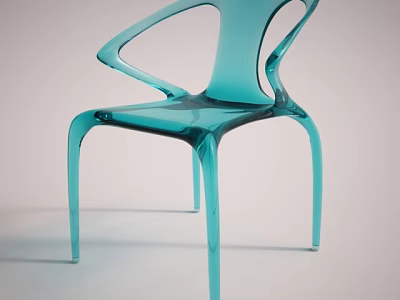 Modern Teal Transparent Armchair With Curved Arms And Sleek Structure 3d model