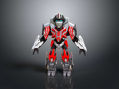 Red And Silver Transformers Toy Figure With Mechanical Armor Plating And Robotic Arms 3d model