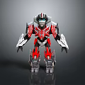 Red And Silver Transformers Toy Figure With Mechanical Armor Plating And Robotic Arms