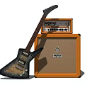 Classic Electric Guitar With Orange Amplifiers And Musical Instrument Gear