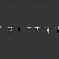 Game And Movie Characters With Various Poses And Colored Outfits On Grey Reflective Floor