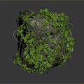 Natural Stone And Wood Decorative Item With Green Vines For Garden Decoration