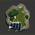 Futuristic Floating Island 3D Model With Airship Green Grass And Small Figure