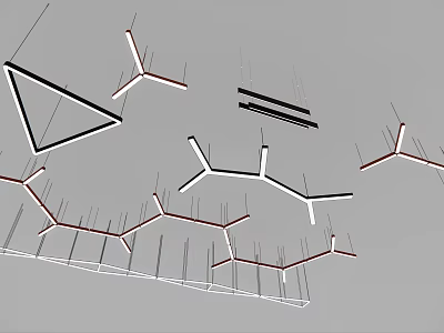 Modern Geometric Chandeliers with Multiple Black White Red Linear Structures Design 3d model