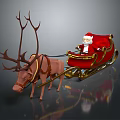 Christmas Themed Amusement Ride With Santa Claus On Red Sleigh Pulled By Reindeer