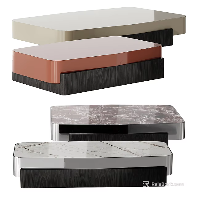 Modern Coffee Table Designs With Marble Wooden And Lacquered Finishes In Neutral Pink Black Tones 3d model 