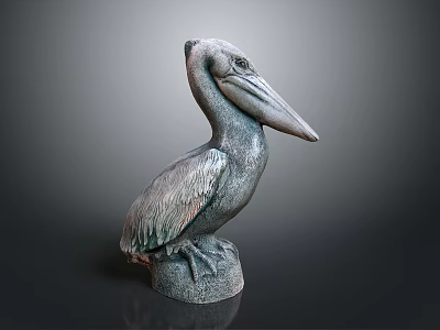 Detailed Pelican Sculpture In Standing Posture With Textured Feathers And Base 3d model