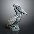 Detailed Pelican Sculpture In Standing Posture With Textured Feathers And Base