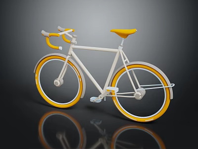 White Bicycle With Yellow Handlebars Seat And Rims 3d model