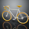 White Bicycle With Yellow Handlebars Seat And Rims