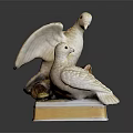 Hand Carved White Dove Sculpture Featuring Two Birds On Decorative Pedestal